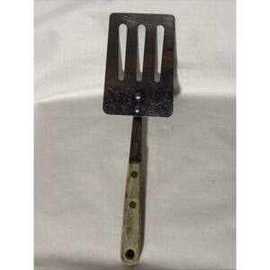 Vintage Robinson Slotted Short Spatula Stainless Flipper Turner Wood Handle USA